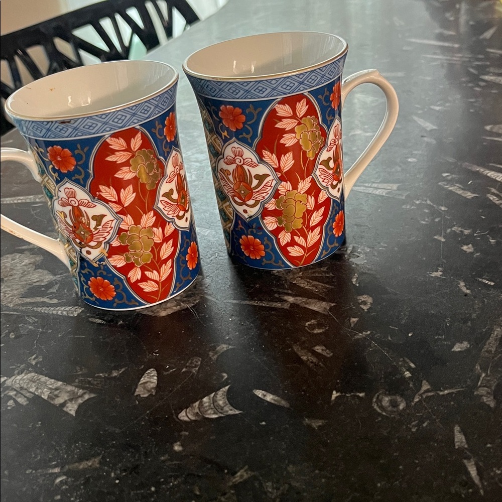 Blue & Red Floral Porcelain Coffee Mug